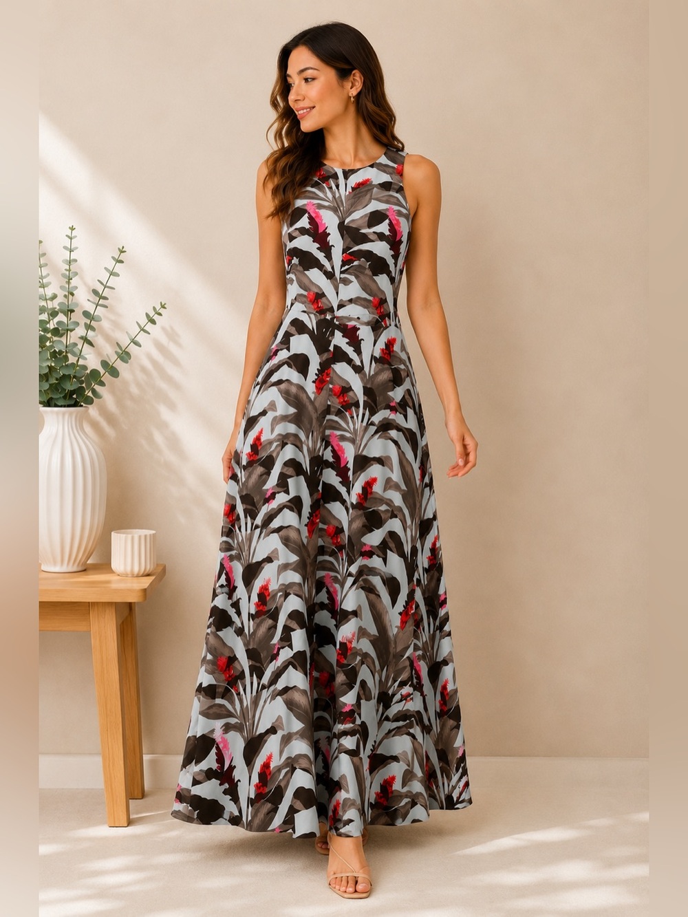 Banana Republic Floral Maxi Dress Size 0 Tropical Print Sleeveless A-Line